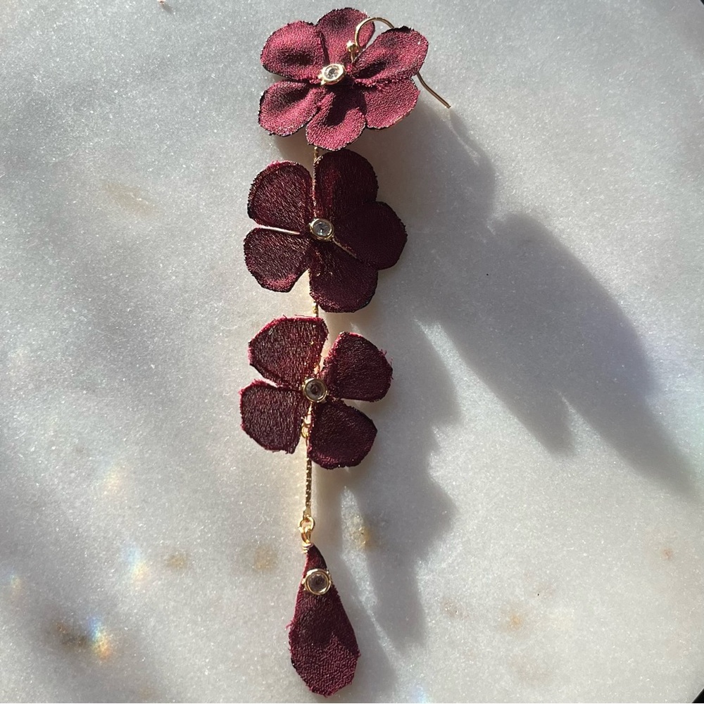 Nakamol Chicago Maroon Tiered Pansy Earrings with CZ Pre-Loved - Picture 5 of 7